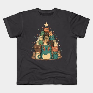 Christmas tree made of happy cats Kids T-Shirt